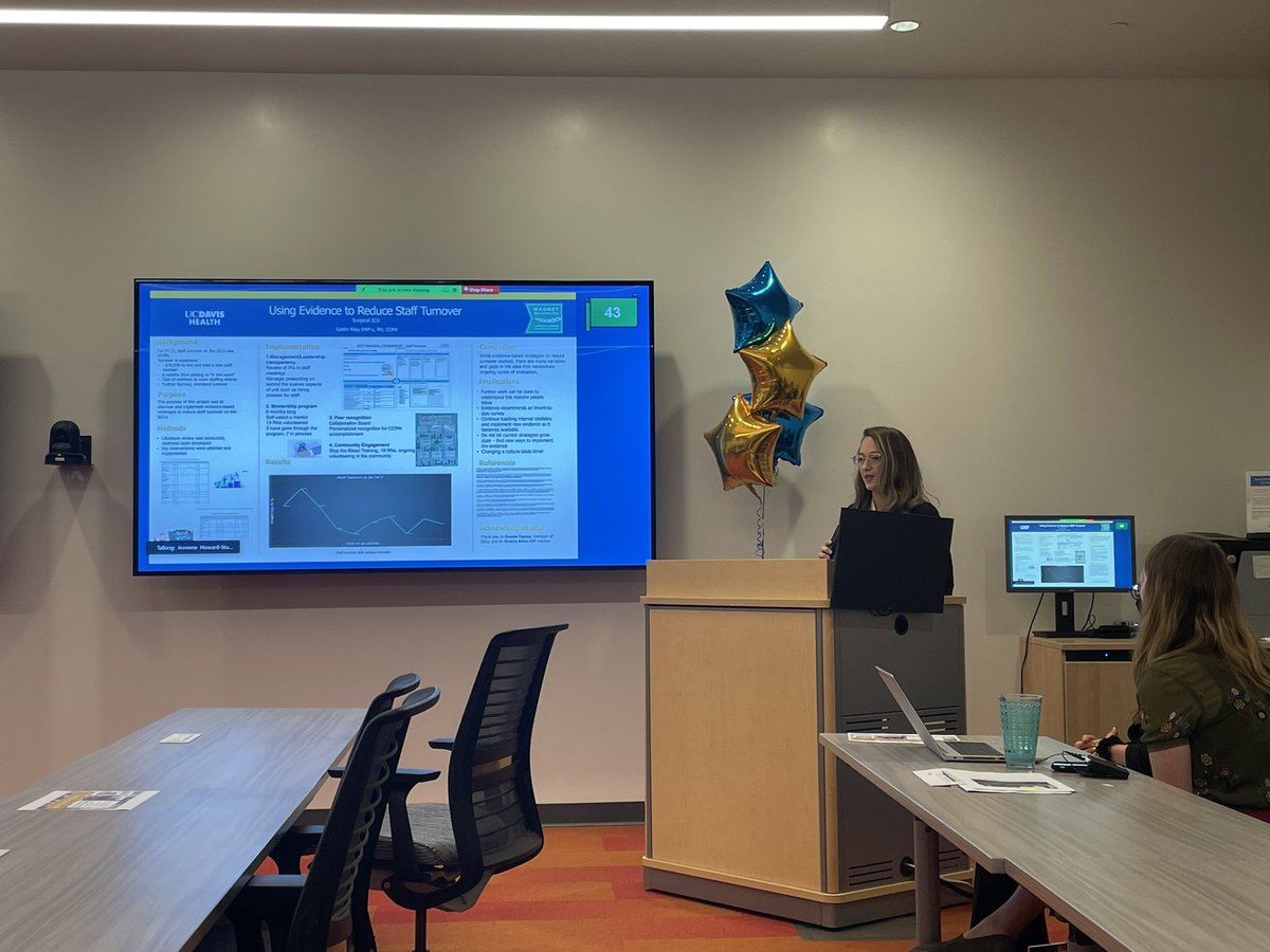 UCDSICU's tweet photo. Great job Jenna Courage, RN for presenting the SICU UBPC poster on staff retention #NSPG2023 #youbelonghere #SICU https://t.co/XcbT3vwuf6