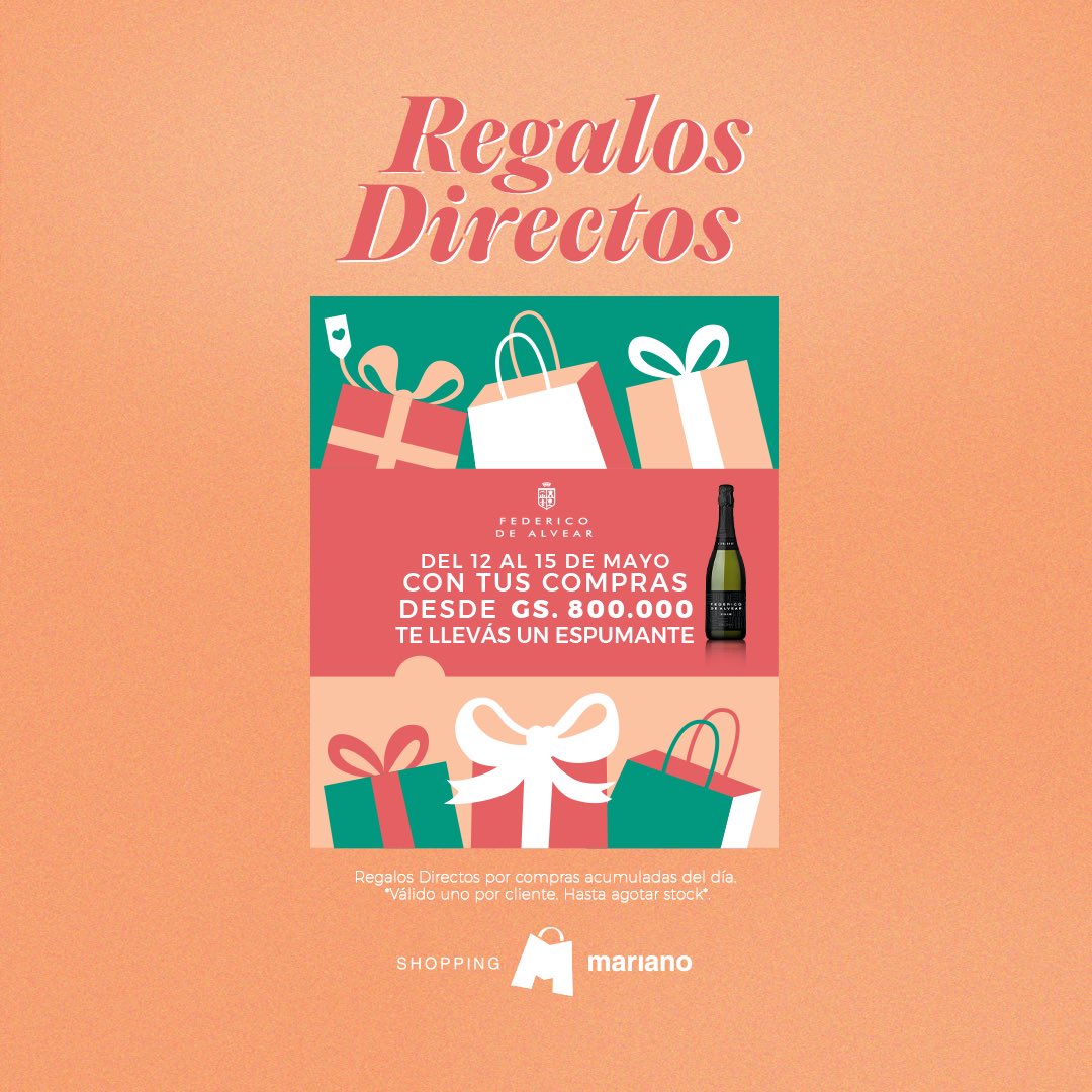 ¡Elegí el regalo perfecto para mamá!
Por tus compras del 12 al 15 de Mayo, te llevas un espumante de regalo 🤩🙌🏻🎁
¡Te esperamos!