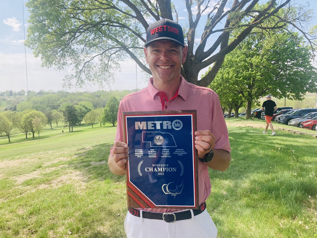 CONGRATS! Westside’s Jered Hellman was named the “Metro Golf Coach of the Year” after the Warriors won the Metro tournament at Benson with a score of 285!! <a href="/jhellman7/">Jered Hellman</a>  <a href="/westside_golf/">Omaha Westside Golf</a> <a href="/Westside66/">Westside Community Schools</a> <a href="/westsidewired/">Westside Wired</a> <a href="/NGAgolf/">NebGolf</a> #nebpreps #Rollside #WeAreWestside