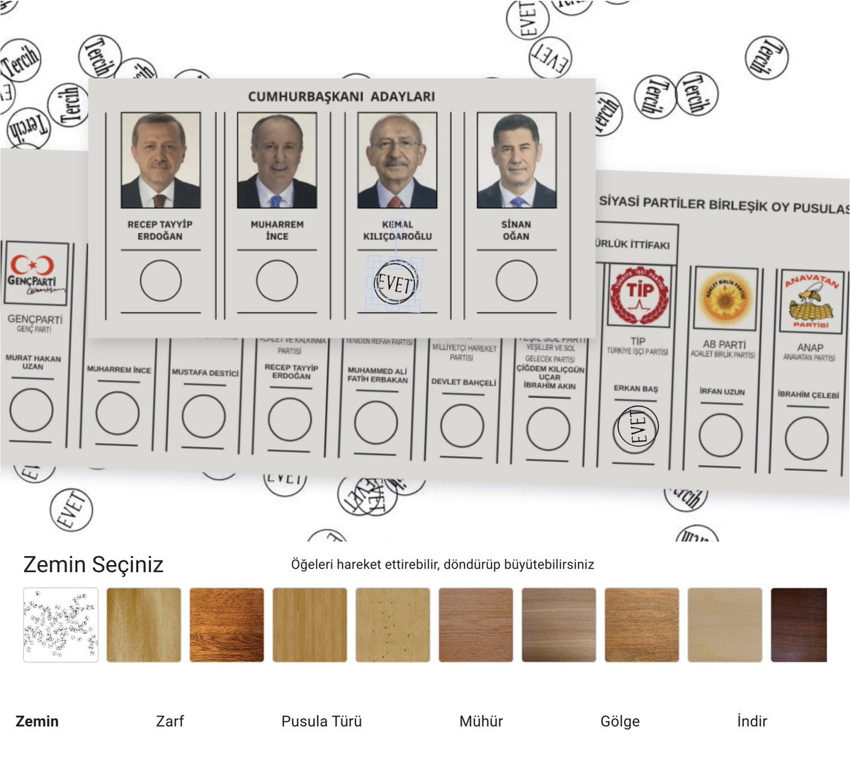 14 Mayıs seçimlerinde oy pusulası fotoğrafı isteyen işyerleri ve aileler için, oy pusulası fotoğrafı yapıcı    

akkermansia.github.io/pusula/

Seçime 3'gün var, uykusuz kaldım ama uygulama güncellendim, eksikler giderildi, tasarımı da değiştirdik.