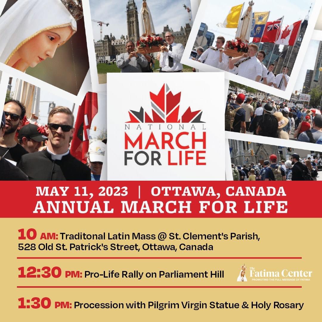 TheFatimaCenter's tweet photo. Join us in procession with the National Pilgrim Virgin statue of Our Lady of Fatima tomorrow at Canada’s National March for Life! https://t.co/F7YA7E7Fl1
#MarchForLife #lifeatconception #PrayTheRosairyDaily https://t.co/dKE8p53zoq