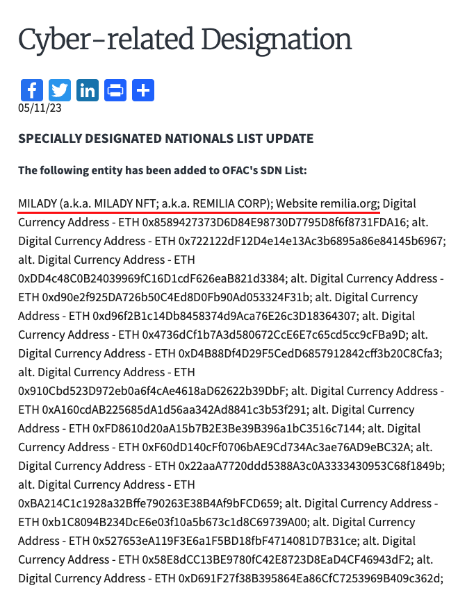 d_gilz's tweet photo. BREAKING: Tomorrow morning every wallet who owns a Milady will be placed on the OFAC Blacklist https://t.co/ifbpLuQIqN