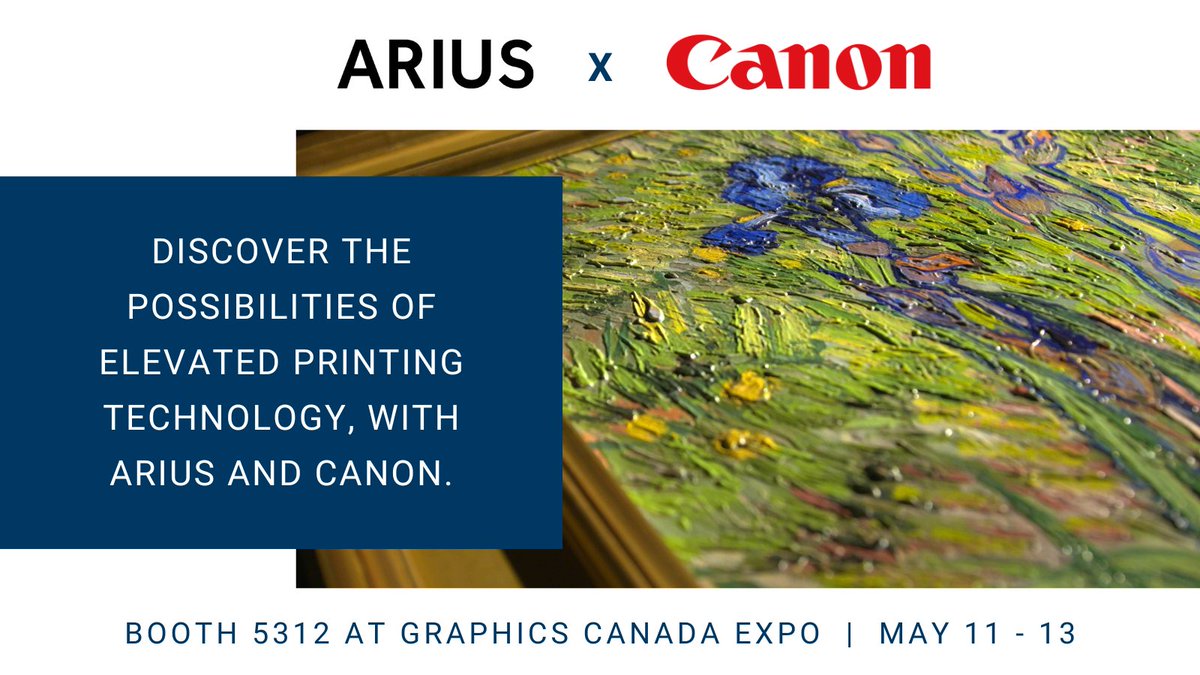 📆Tomorrow! If you're attending #GraphicsCanada in Toronto, be sure to stop by Canon's booth at 5312.

Arius' most popular textured replications will be on display, plus you can learn all about our technology, art digitization and printing services. 

🔗  ow.ly/BNUG50Ol31q