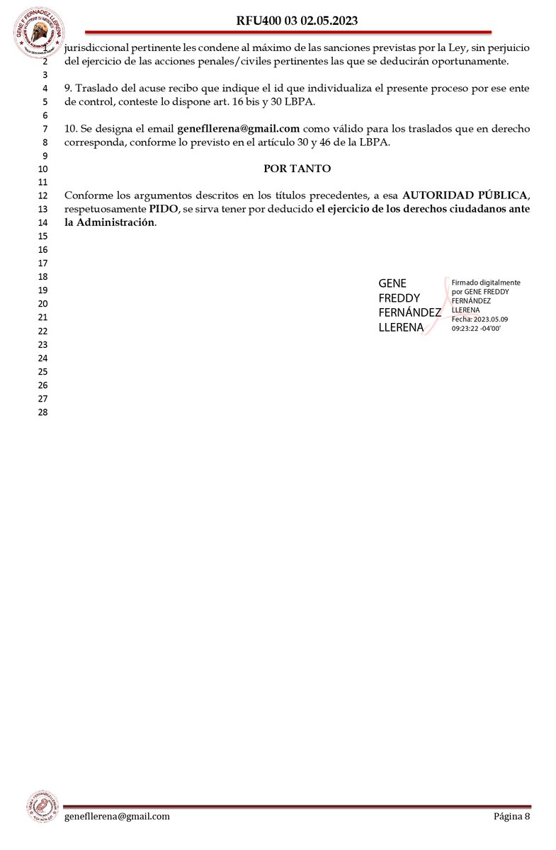 gene_llerena's tweet photo. 15. DENUNCIANDO en sede administrativa al sr. contralor general @contraloriacl y PENAL ante el sr. Fiscal Nacional eventuales DELITOS deduciendo: a) reclamo administrativo, b) sumario administrativo c) destitución responsables, d) reiterando c/u requerimientos previos etc. https://t.co/KTJVBGgf3C