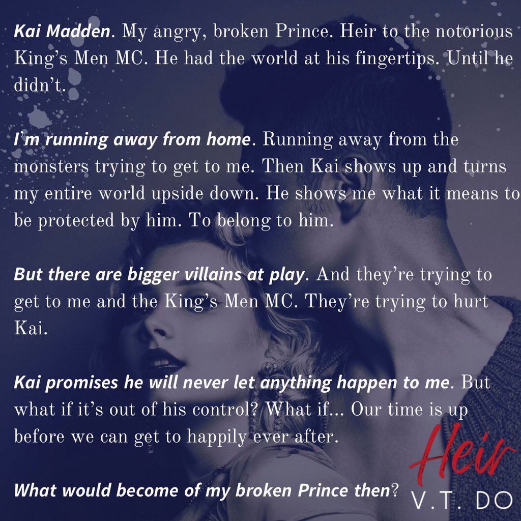 bookameme's tweet photo. HEIR (#Book4 of King's Men Series) by V.T. Do is releasing on May 15th!
Add to Goodreads -https://t.co/vnr0ZnZfoj
#authorvtdo #currentlyreading #bedandbookspr @bedandbookspr #darkromance https://t.co/rtu4r1FLtj