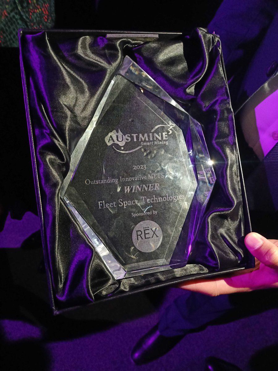 fleetspace's tweet photo. 🏆 And the winner is.... Fleet Space Technologies! 🏆 
We are thrilled to announce that #FleetSpace has won the Outstanding Innovative METS Company Award at #Austmine for our revolutionary #ExoSphere technology!
To the stars. 

#AustmineAwards #MineralExploration #InnovativeMETS https://t.co/02wy8u6G6g