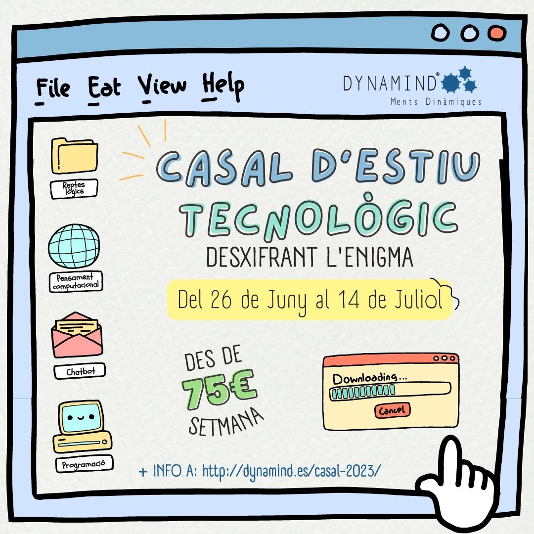 DynamindMD's tweet photo. Casal Estiu ⛱️

Apunta't al nostre Casal d'Estiu Tecnològic del 26 de juny fins el 14 de juliol.

Desxifrarem un gran enigma!! 💥

#Casalestiu #Dynamind #AprènambDynamind #MentsDinàmiques #Robòtica #Robòticaeducativa #Programació #Enigma #Estiu2023 https://t.co/oZ2CbaUY3x