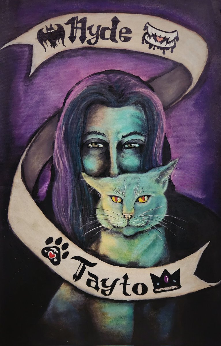 Some fanart for my favorite Glampire @Bokuwahyde and his kitty King Tayto 💜🦇 #art #artist #fanart #glampire #vampire #bokuwahyde #babybat #mixedmedia #chalkpastel #panpastel #acrylicpaintpens #StrathmorePaper