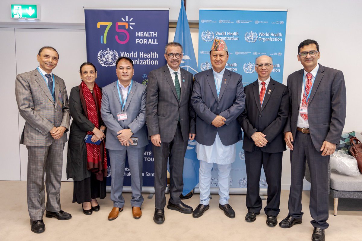 🙏 , Minister Bahadur Basnet for sharing #Nepal’s plans to increase tobacco &amp; alcohol taxes, which will help fund health coverage for those who are vulnerable. <a href="/WHO/">World Health Organization (WHO)</a> will continue to support your efforts on typhoid vaccination, to #EndTB &amp; on vector-borne diseases. #WHA76