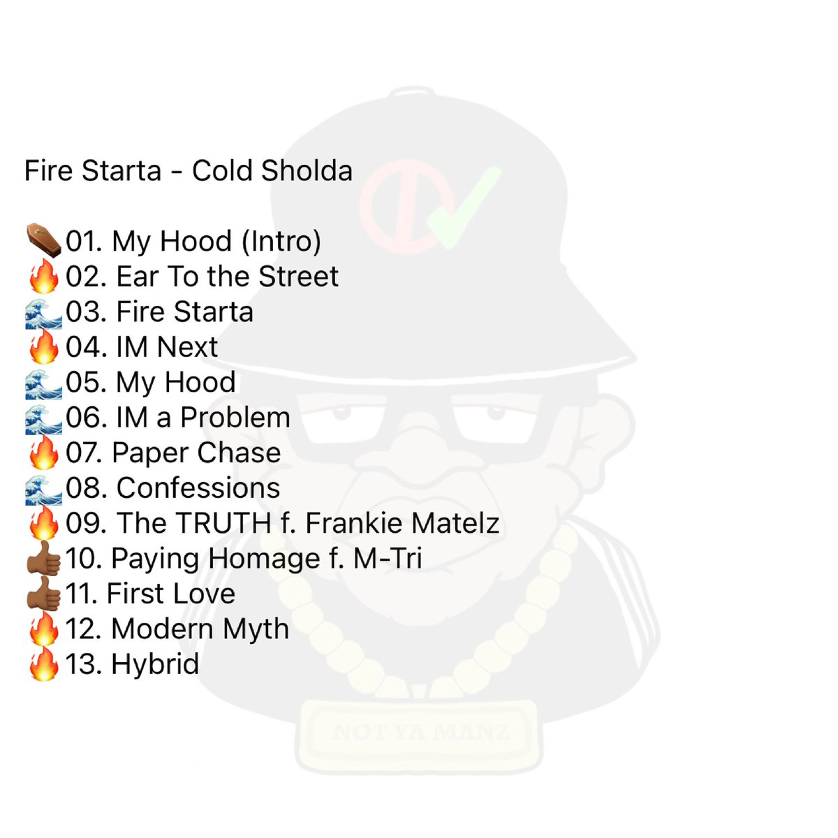 NotYaManz's tweet photo. Fire Starta - Cold Sholda
#NotYaManz #Shorts #Rap #HipHop #Review #NewMusic #coldsholda @Coldsholdamusic https://t.co/9rHKzrRjKO