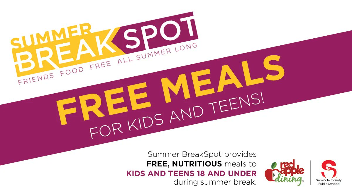 Starting May 30, SCPS and Summer BreakSpot are partnering to provide FREE breakfast and lunch meals to children and teens 18 and under. View menus and find a nearby location on our interactive map using the link below. Link: buff.ly/45tH0zW