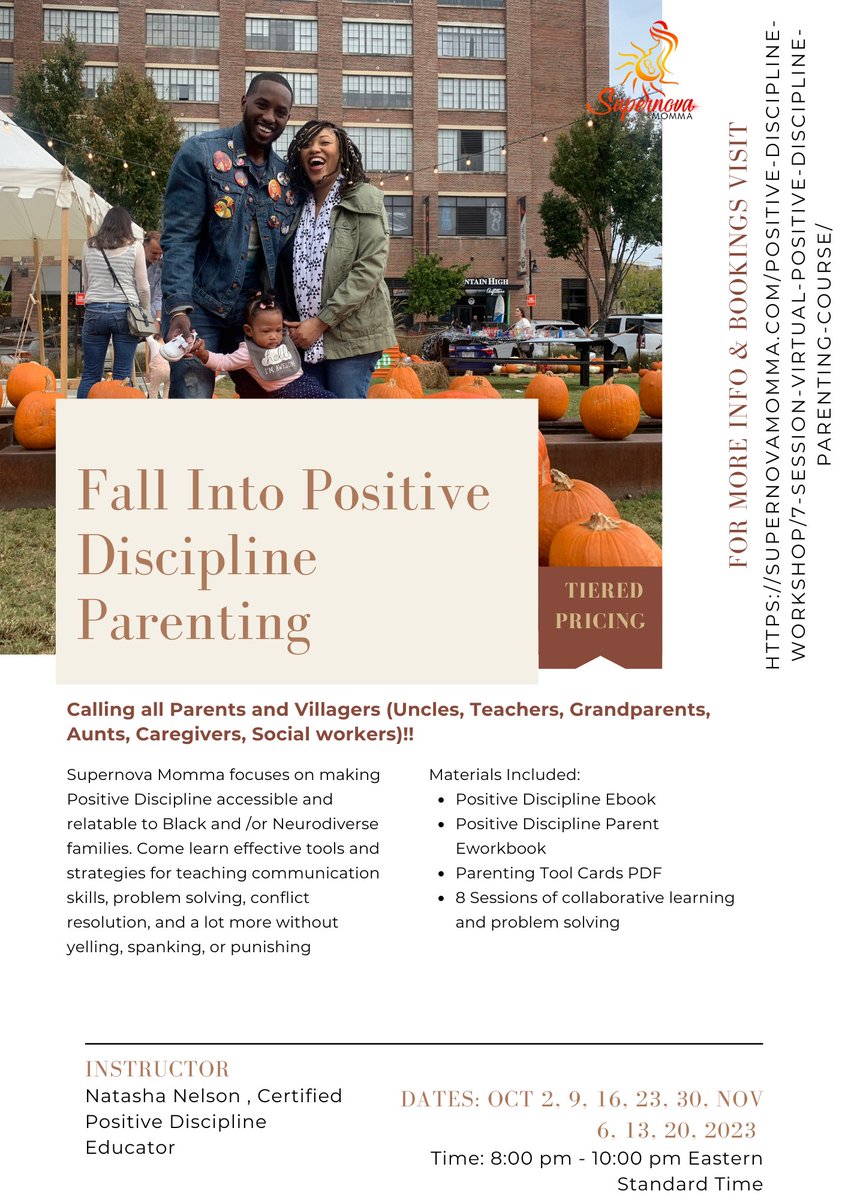 SupernovaMomma's tweet photo. My upcoming Virtual 8 week Positive Discipline Parenting Course for the fall  is now available for DISCOUNTED TIERED PRICING. Choose to pay $75, $100, $150, or $200 based on your budget. 
https://t.co/b35SfHo4aq https://t.co/szKCB30s1v
