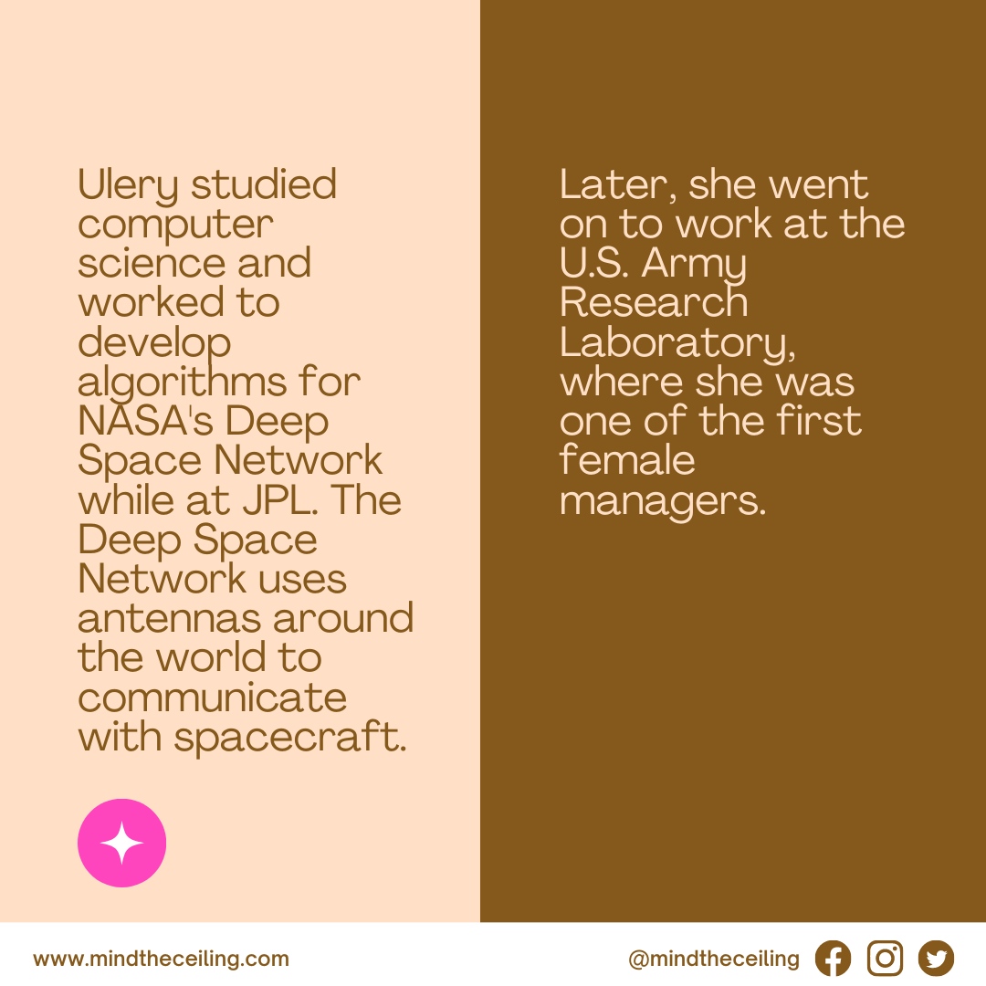 Ulery was among the first group of female managers at the US Army Research Laboratory. She was named a Lifetime Achiever by Marquis Who's Who in 2017. 

- Wikipedia