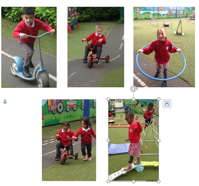 Nursey children have been developing their gross motor skills, climbing, balancing and learning to balance on two wheeled scooters. We have also learnt how to pedal on a tricycle. We have also been learning to take turns and help our friends.