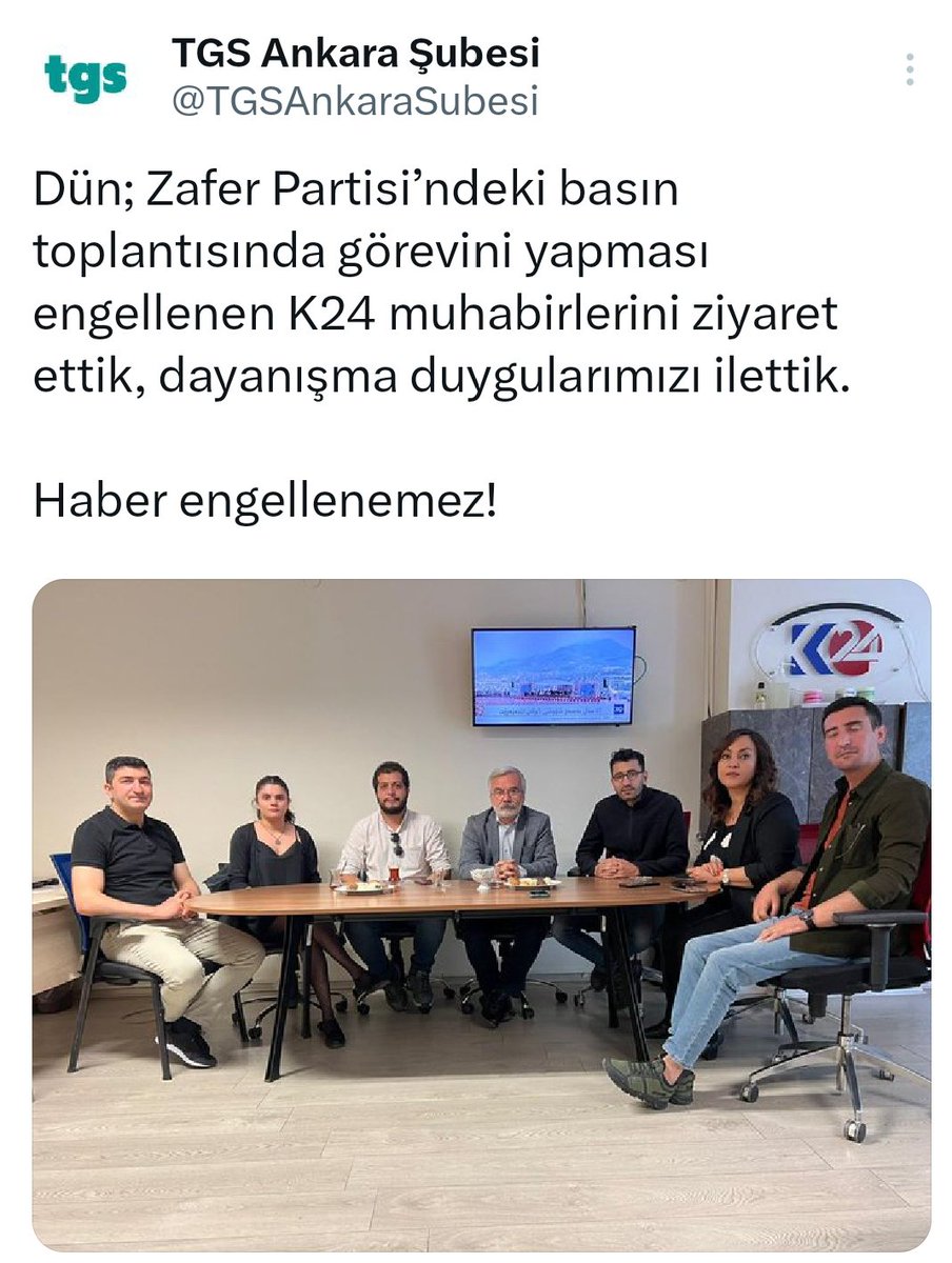 VuralErismis's tweet photo. Zafer partisinin dün yaptığı faşist uygulamaya   karşı @cgdankara, @bas_ankara ve @TGSAnkaraSubesi dayanışma ziyaretinde bulundu. 

Gazetecilik suç değildir. https://t.co/FNYzREBIVK