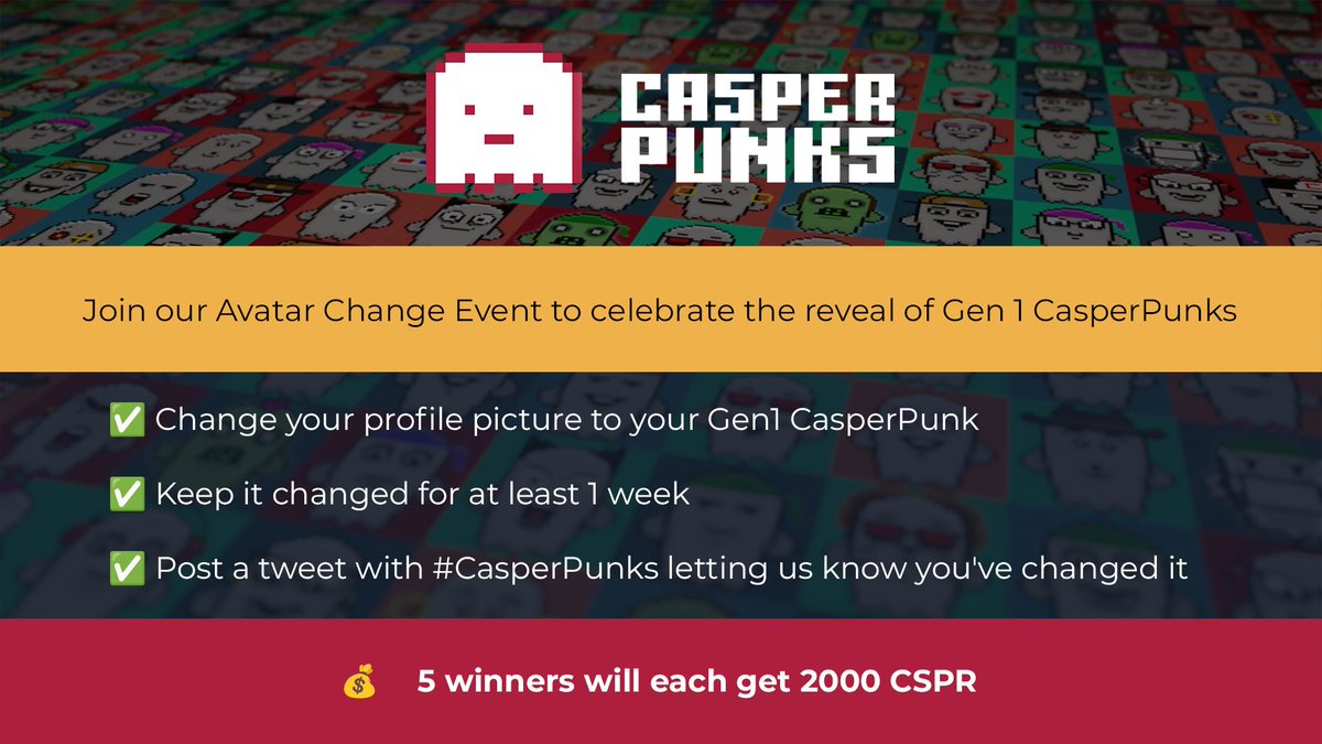casperpunks_'s tweet image. CasperPunks Promo 🎫

To celebrate the reveal of CasperPunks!

The 1st 🥇 Digital Collectible series on @Casper_Network 

⚡️ 5 Winners 
⚡️ $CSPR
⚡️ Like &amp;amp; ReTweet 
⚡️ Post your Punk with #CasperPunks 

market.casperpunks.io/gen1boxes