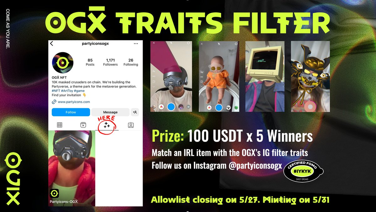 1/ ATTENTION! 🚨 

Just 2 days to go until the OGX allowlist closes! ⚠️ 

It’s time to celebrate, express and reveal your OGX identity! 

To join our IG filter campaign, simply match an IRL item with the OGX’s IG filter traits!