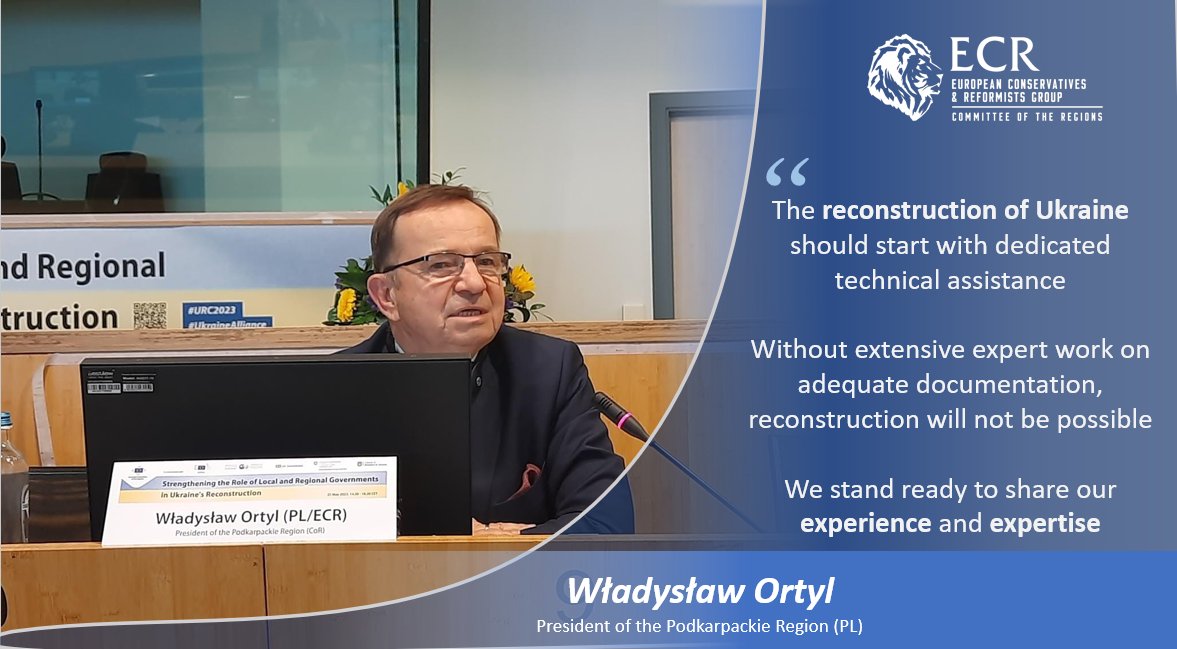 Our First Vice President Władysław Ortyl takes part in the @EU_CoR conference on Strengthening the Role of Local and Regional Governments in #Ukraine's Recovery and Reconstruction Process, and on the Road to #EU Membership 🇺🇦🇪🇺

#URC2023 #UkraineAlliance #StandWithUkraine