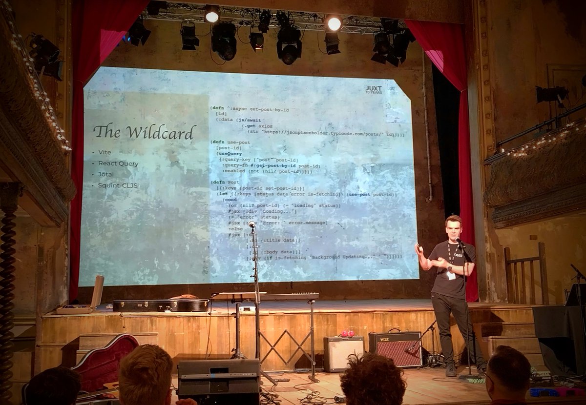 joelittlejohn's tweet image. Could this be the ultimate #ClojureScript stack? Uniting the best of modern JavaScript with ClojureScript, through @borkdude&apos;s Squint-CLJS (and no Google Closure compiler in sight!). Amazing tour of competing UI stacks with @armincerf at @juxtpro 10-year birthday conf