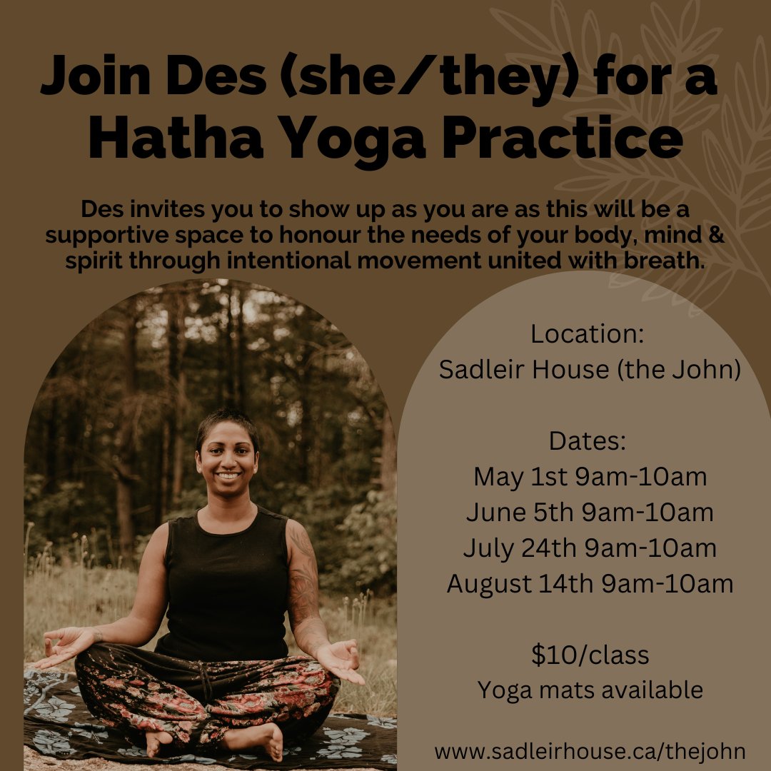 Did you know we are hosting yoga classes over the summer? We have four different instructors with the next class on June 5th with Des. All classes are open to the community! Register here: eventbrite.ca/o/the-john-sad…