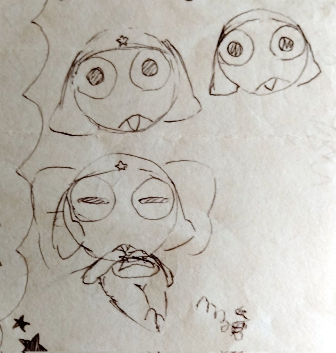 ごめんね……今どの作品の沼からも離れてて、🐸の絵は仕事中にボールペンで描いたこんなのしかないんです……ごめんね生きてるよ大好きだよ🐸