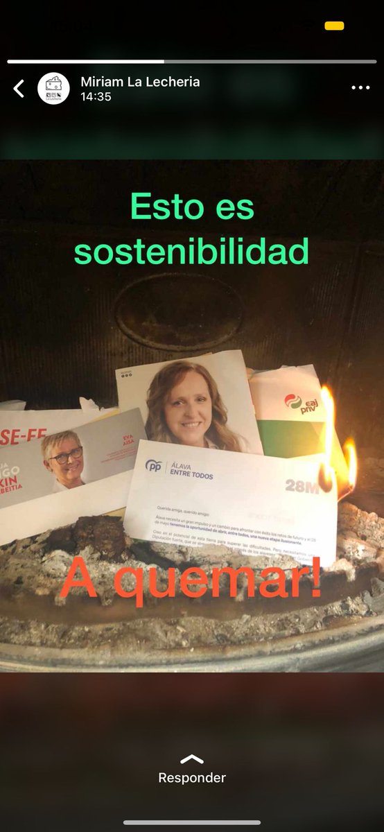Estado de WhatsApp de una concejala y candidata por RiberaBajaBizirik en #RiberaBaja/Erriberabeitia.
¿Para que se quiere debatir si no hay tolerancia?
#Contigo #LoQueVotasImporta