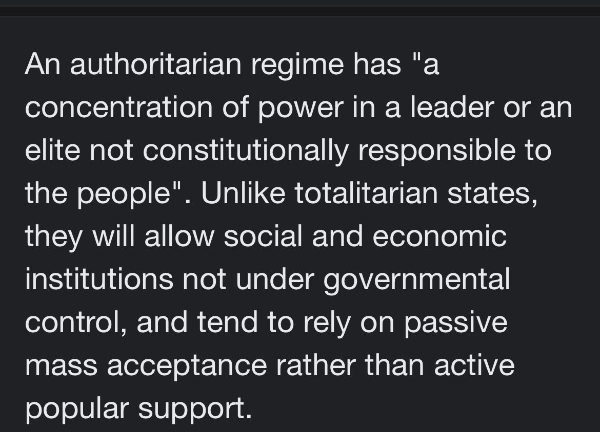 PBDA_Layla's tweet photo. Do you mean @GiaMMacool ? 

And what do you mean Trump was head of only 2 years— he was president for 4— no?

Based on emergency bills which have taken away rights, threatened the privacy, health, etc of Americans— it certainly does seem that US could fit “authoritative regime” 😊