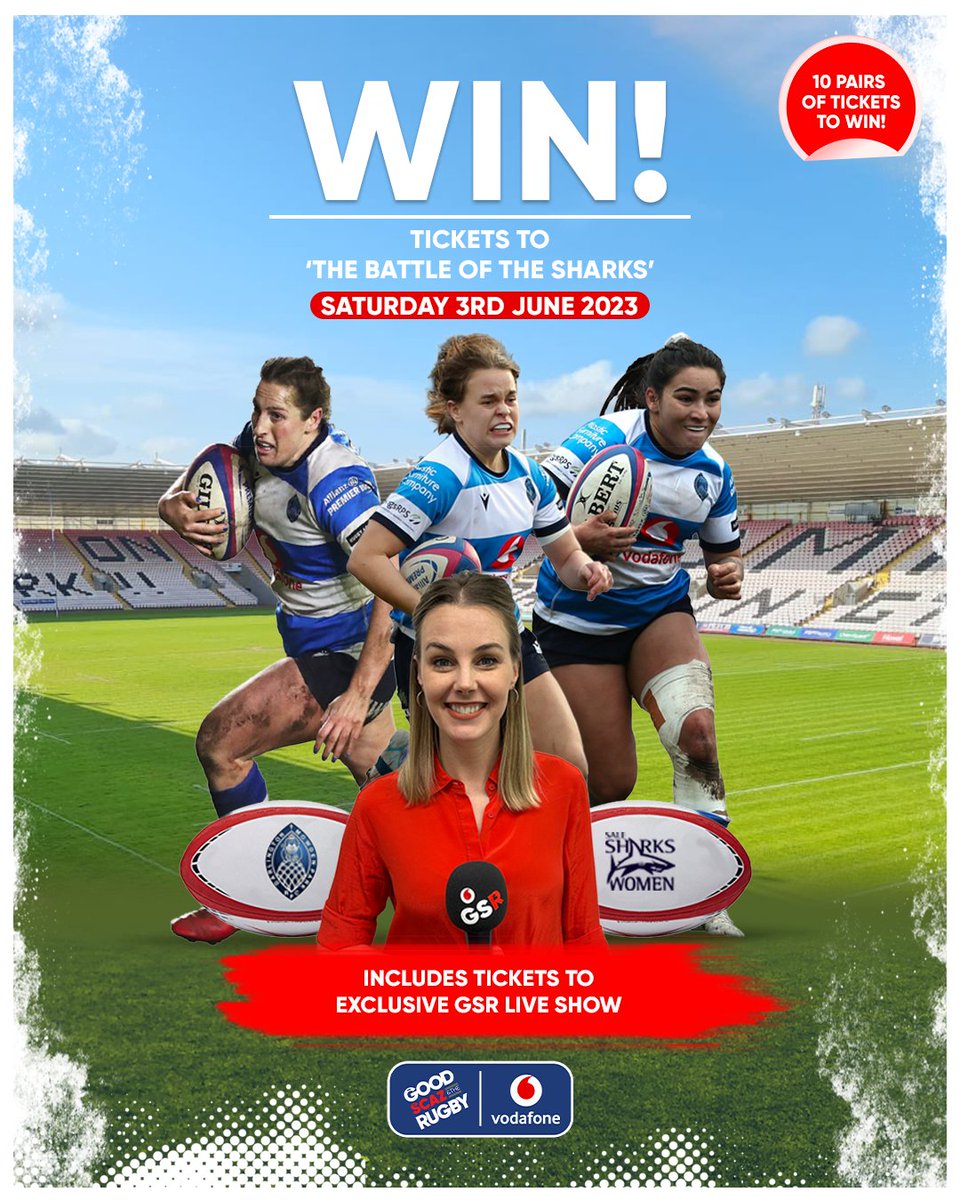 The Good, The Scaz And The Rugby (@goodscazrugby) on Twitter photo 🚨 WIN! 🚨
Together with <a href="/VodafoneUK/">Vodafone UK</a>, we're providing TEN lucky winners with a pair of tickets to watch DMP Sharks v Sale Sharks Women on Saturday 3rd June at Darlington Mowden Park, plus an exclusive pre-match GSR show!
Open thread for details on how to enter!
#Premier15s 🚨 WIN! 🚨
Together with <a href="/VodafoneUK/">Vodafone UK</a>, we're providing TEN lucky winners with a pair of tickets to watch DMP Sharks v Sale Sharks Women on Saturday 3rd June at Darlington Mowden Park, plus an exclusive pre-match GSR show!
Open thread for details on how to enter!
#Premier15s