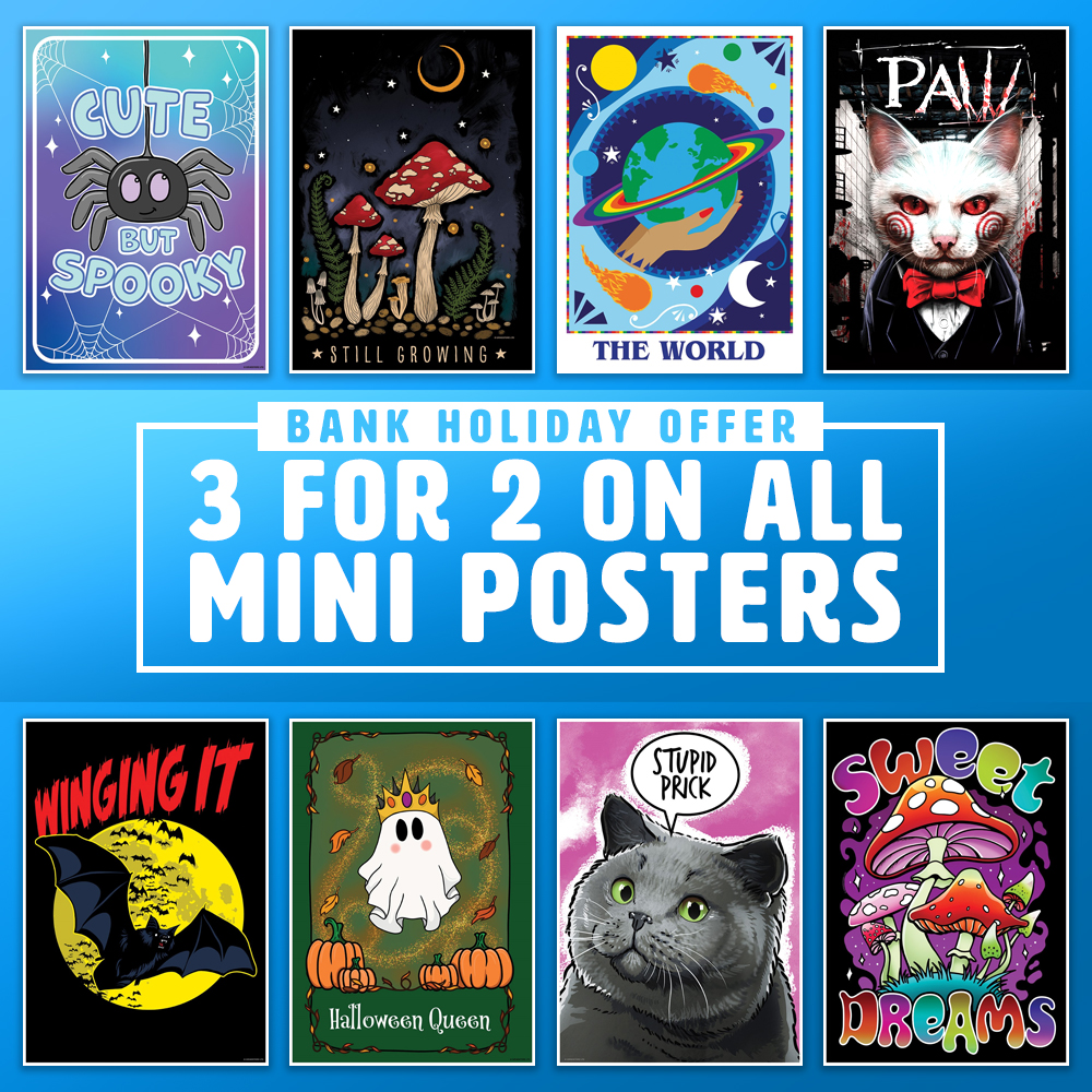 grindstore's tweet image. If your walls are looking a little drab fear not, this Bank Holiday weekend it's #3For2 on all Mini Posters! 

Bag yourself some new artwork
👇🏻
bit.ly/3MDmB2G

#WallArt #Posters #BankHoliday