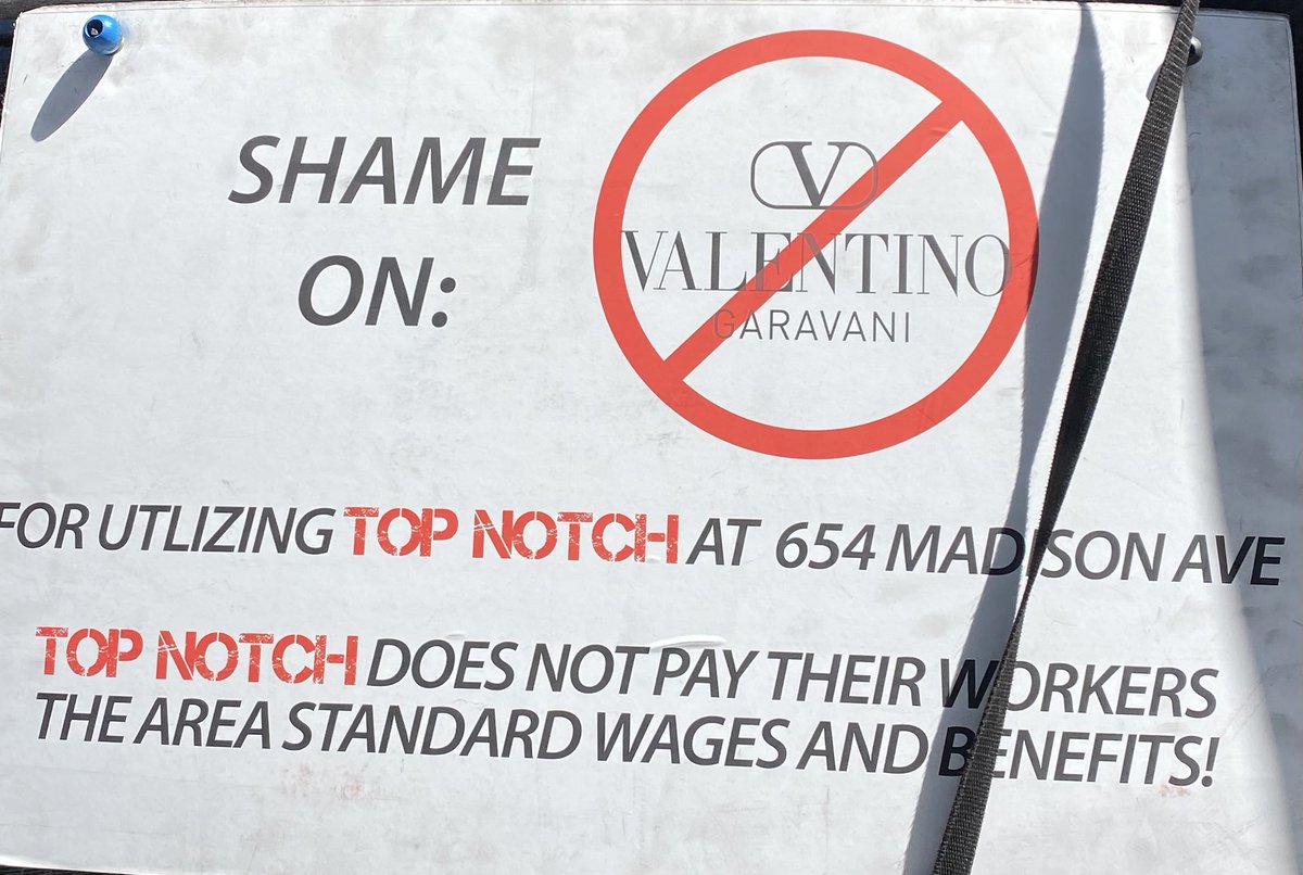 NycdccM's tweet photo. #shameonshawmut ⁦@MaisonValentino⁩ and all the #purvayorsofpoverty as the exploit #NYCCARPENTERS Daily at 654 5th Ave. #BAD4NYC  greed is not a business model. Area Standard Wages and Benefits for NYC carpenters https://t.co/KO96BBxFMp