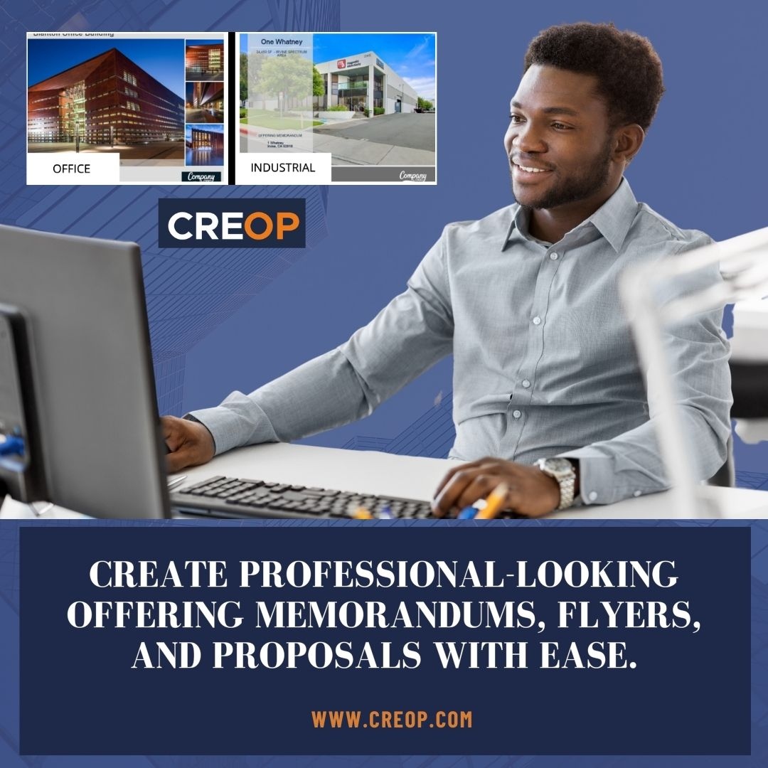 creopHQ's tweet photo. Want to create #professional-looking #offeringmemorandums, flyers, and #proposals with ease? Look no further than our #cloud-based online platform for #commercial real estate. Say goodbye to complicated design #software and hello to effortless marketing.👉https://t.co/4gcF1L3CG3 https://t.co/G3f02lePIf
