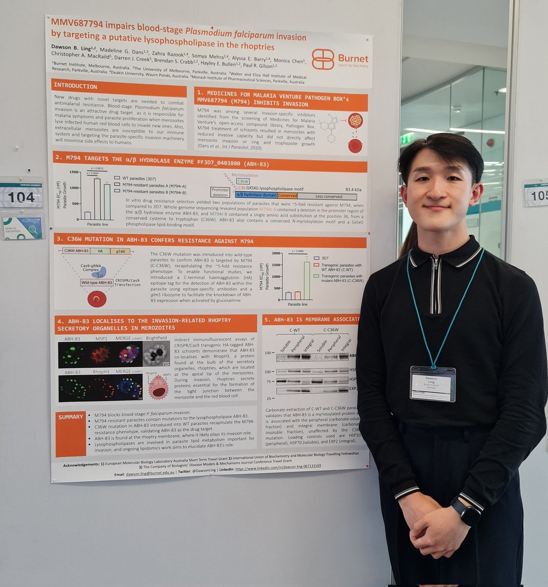 DawsonLing's tweet photo. Thanks to #EMBLMalaria for the chance to present at the BioMalPar XIX conference. The breadth of work done in the malaria community is inspiring. I would also like to deeply thank @EMBLAustralia @iubmb @DMM_Journal for making this possible with their generous travel grants. https://t.co/C2aOoPozss