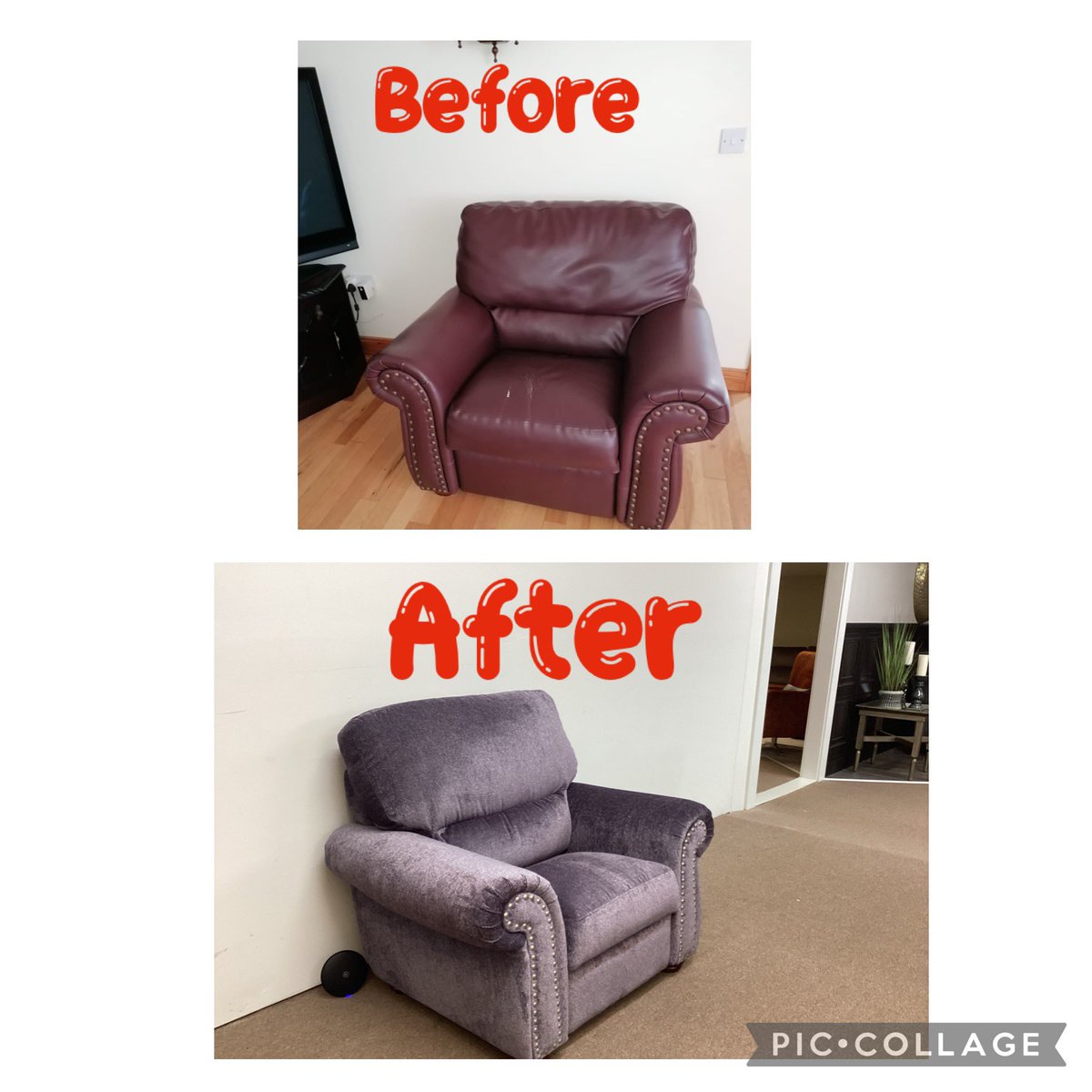 Did you know that we offer a fantastic reupholstery service?

Paula loved her existing suite, but wanted to refresh the tired old leather with some funky aquaclean fabric.

If you want to give your old suite a new lease of life, why not WhatsApp some pics of it to 02886736121?