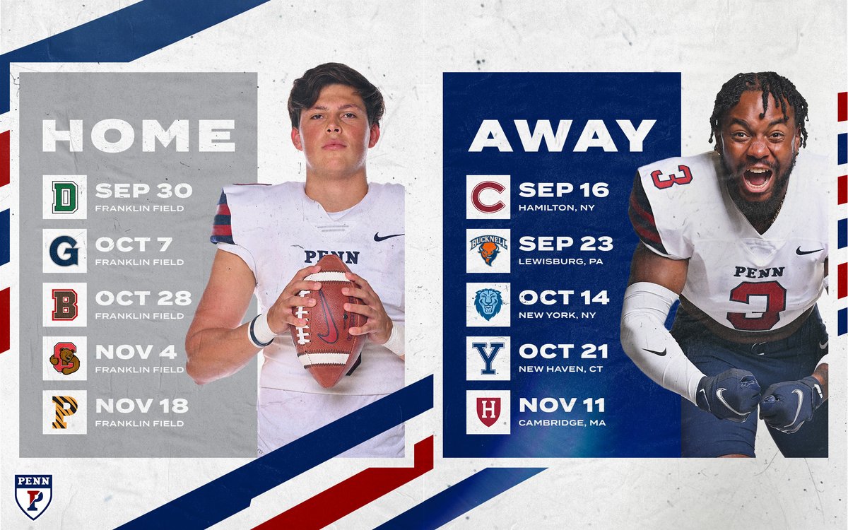 2️⃣0️⃣2️⃣3️⃣ 𝑺𝑪𝑯𝑬𝑫𝑼𝑳𝑬 𝑨𝑵𝑵𝑶𝑼𝑵𝑪𝑬𝑴𝑬𝑵𝑻

Who's ready for some football?! 👋 Officially revealing our schedule for the upcoming season, kicking off September 16 at Colgate!

📰 bit.ly/45pfvaN

#FightOnPenn x #BEGREAT