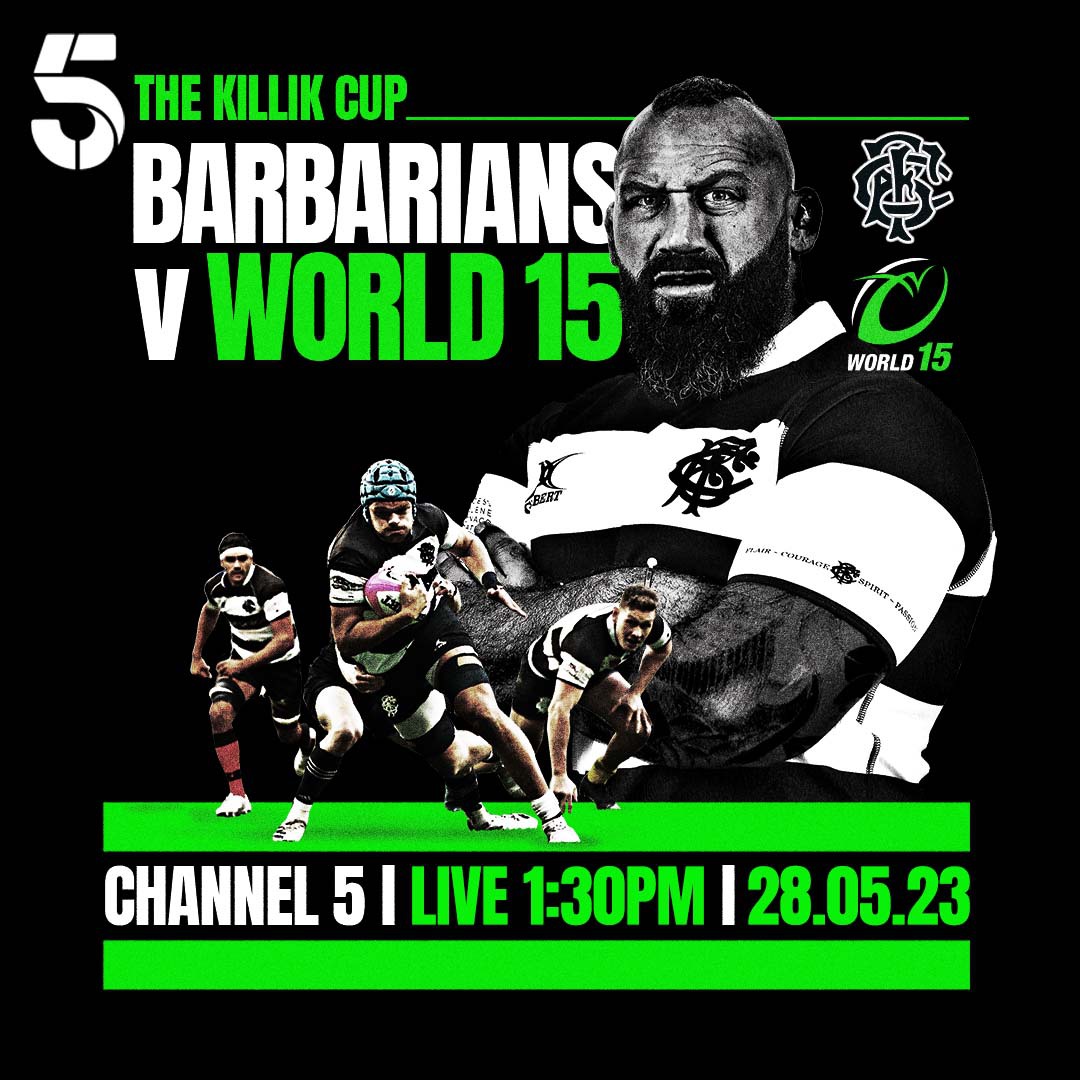 TODAY - Live at 1.30pm on @channel5_tv 🏉 @Barbarian_FC #Baabaas #rugby #KillikCup