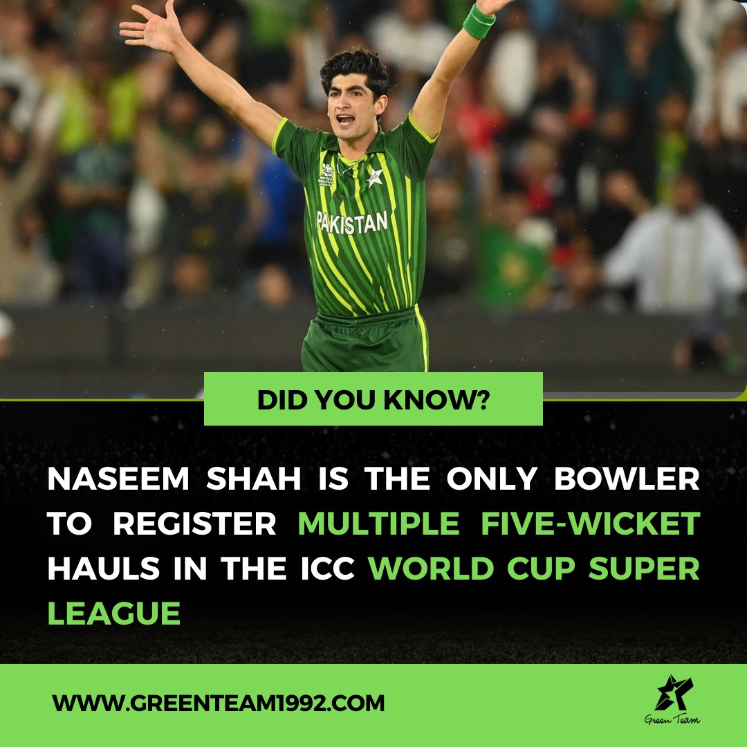 GreenTeam1992's tweet photo. Naseem Shah, who made his ODI debut in the World Cup Super League, took 18 wickets in five games.
He took two five-wicket hauls, the only bowler to achieve this feat in the #CWCSL 2023.
#Cricket | #GreenTeam | #OurGameOurPassion | #KhelKaJunoon https://t.co/4yk5yYZz1t