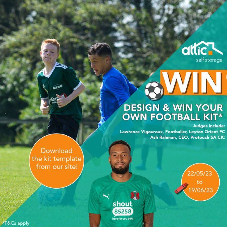 🚨COMPETITION🚨 Calling all young footballers aged 6-18 in London! Design a kit and be in with a chance to win a personalised football kit for your school or club. 👕 Delighted to be involved in this with @AtticStorage #StrikeingKits atticstorage.co.uk/design-a-new-k…