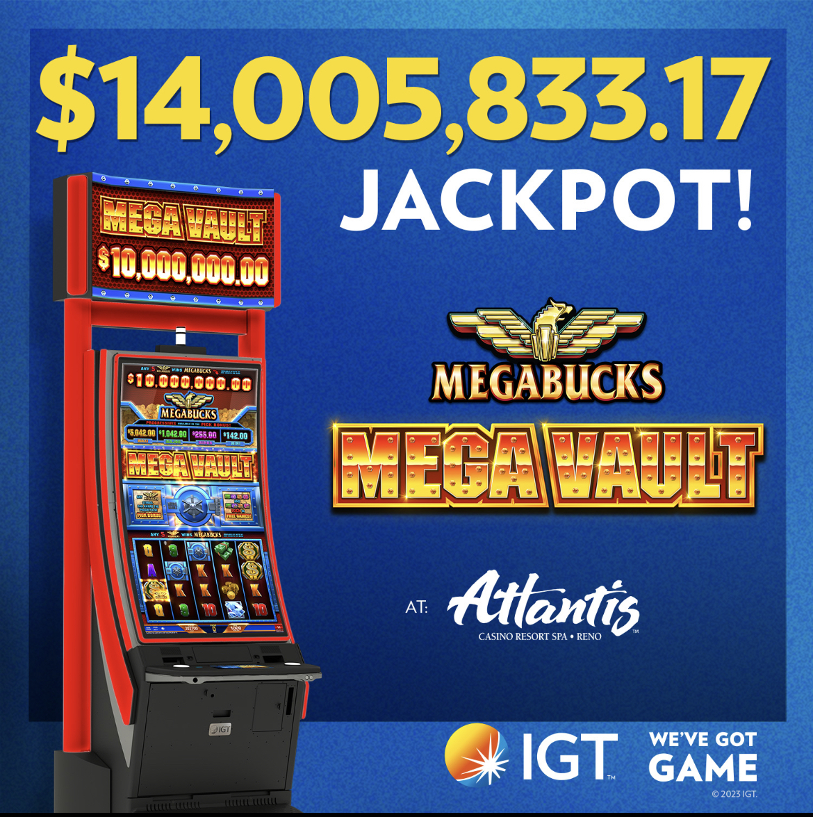 #TBT to this incredible 14 Million win on Megabucks™ Mega Vault™ Video Slots at  @AtlantisReno! This is the largest Megabucks™ win in Reno, Nevada history! Give your players the chance to win incredible jackpots
