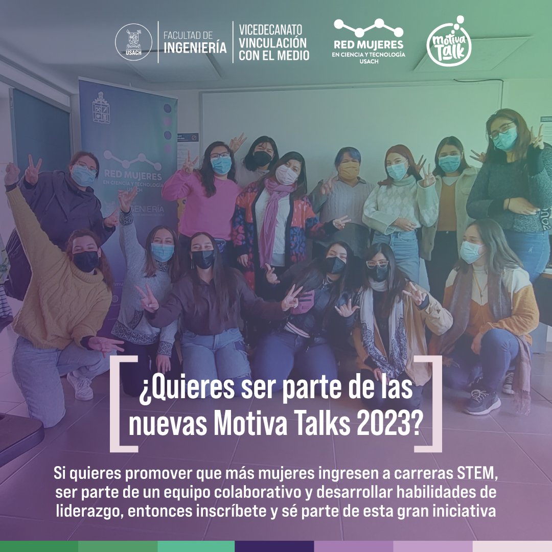 dga_usach's tweet photo. ¿Te gustaría ser parte del equipo colaborativo que conforma las Motiva Talks 2023?  👩‍💻👩‍🔬👩‍🏫✨️
¡Entonces inscríbete! https://t.co/TrAw4c9n5T https://t.co/gihfpmzaOx