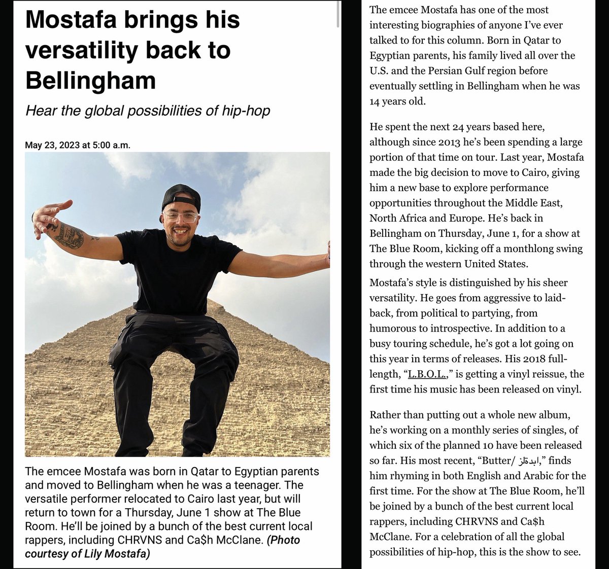 FollowMostafa's tweet photo. Thanks to Jesse Stanton/Cascadia Daily for making me feel special 😊😊

And for making my niece a published photographer 📸 

Back for a limited time. Come see me at the Blue Room June 1st Bellingham 😬😬

Tickets at https://t.co/VVk40Ea765 

June 2 at Tony V’s Everett https://t.co/jXUdhvemV1