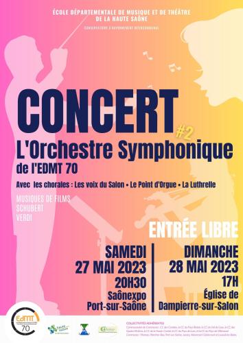 Concert de l'Orchestre Symphonique de l'Ecole de #Musique de #Hautesaone samedi à Port-sur-Saône et dimanche à Dampierre-sur-Salon.
Interprétation de musiques de films.