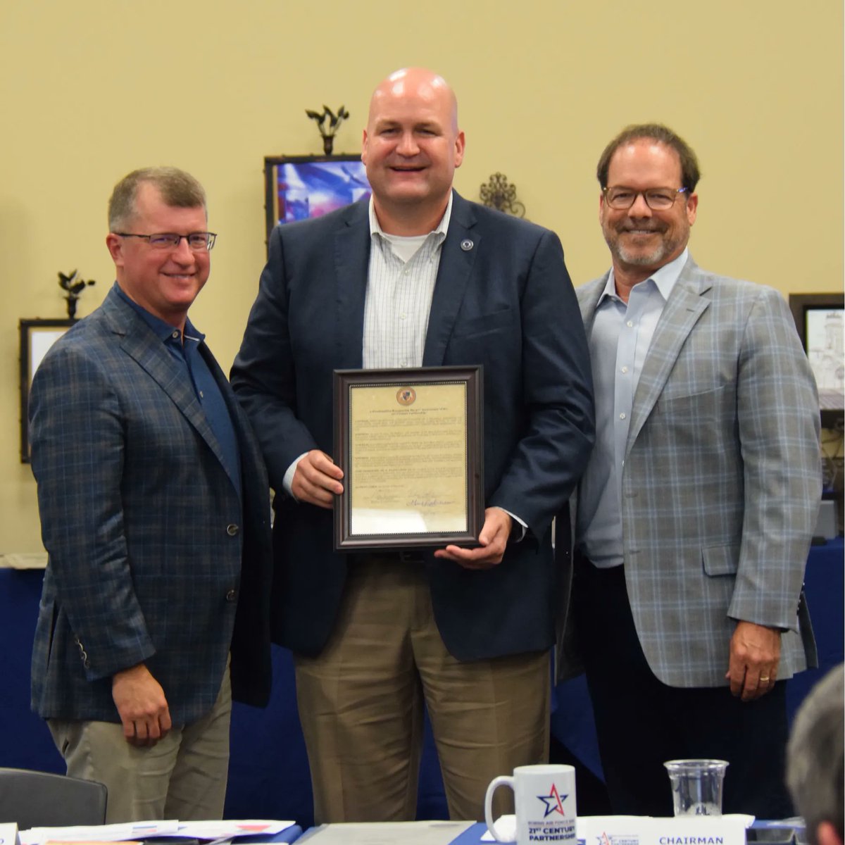 VoteDanPerdue's tweet photo. Last Monday I enjoyed celebrating the 21st Century Partnership and their 30th Anniversary serving our community. They do a tremendous job supporting RAFB. It was an honor to present them a proclamation celebrating their anniversary from all of the Commissioners. https://t.co/gei1rVxSQs