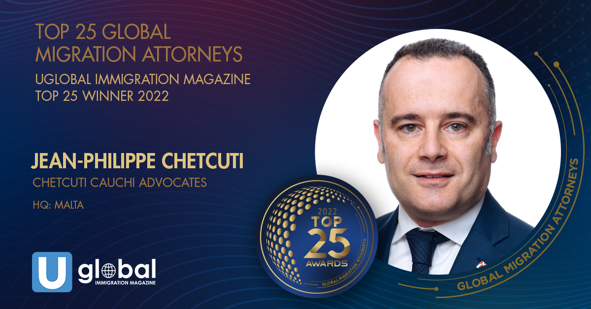 "At #ChetcutiCauchi, we adopt a holistic legal and tax planning approach to #investorresidency and #citizenship ambitions of the world's greatest innovators and #businessfamilies." Dr. Jean-Philippe Chetcuti, Uglobal's #Top25 #GlobalMigrationAttorneys.  lnkd.in/ephnQqAE