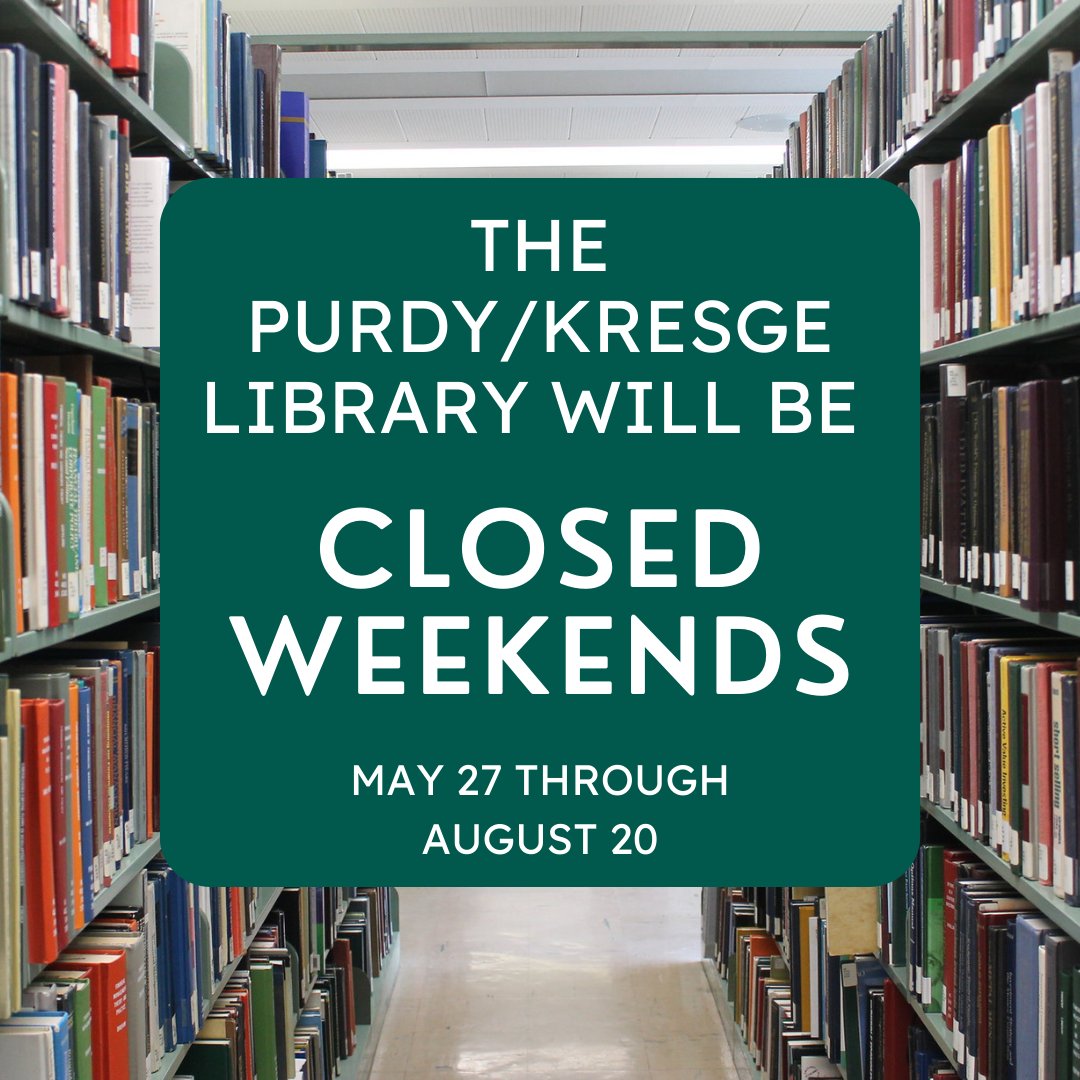 waynestatelib's tweet photo. Purdy/Kresge Library will begin closing for the weekends this week, starting May 27 and continuing through August 20. Learn more about picking up materials, guest researcher stations and other services that will now be available at the UGL on the weekends: https://t.co/ZbzaiV6wgX https://t.co/9DL7JFDDaA