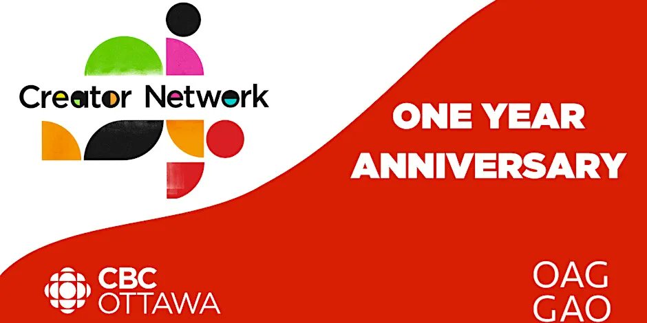 The @CBCOttawa Creator Network is celebrating its one-year anniversary with a free event at the @OttawaArtG! 

📅 June 6, 2023
⏰ 7 - 9:30 p.m.
🎟️ buff.ly/3MV9Em7

#OttFilm #OttArts