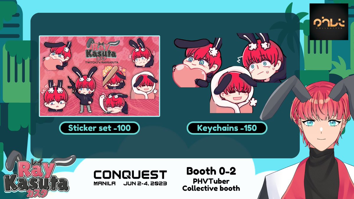 RayKasuta's tweet image. | MERCH ANNOUNCEMENT | 

In collaboration with @PHVTCollective , I will be selling merch at @CONQuestPHL!🐰

The booth is located at O-2! Please visit if you have the time! 

#SeeYouInTheSkies #PHVtuber #ENVTuber