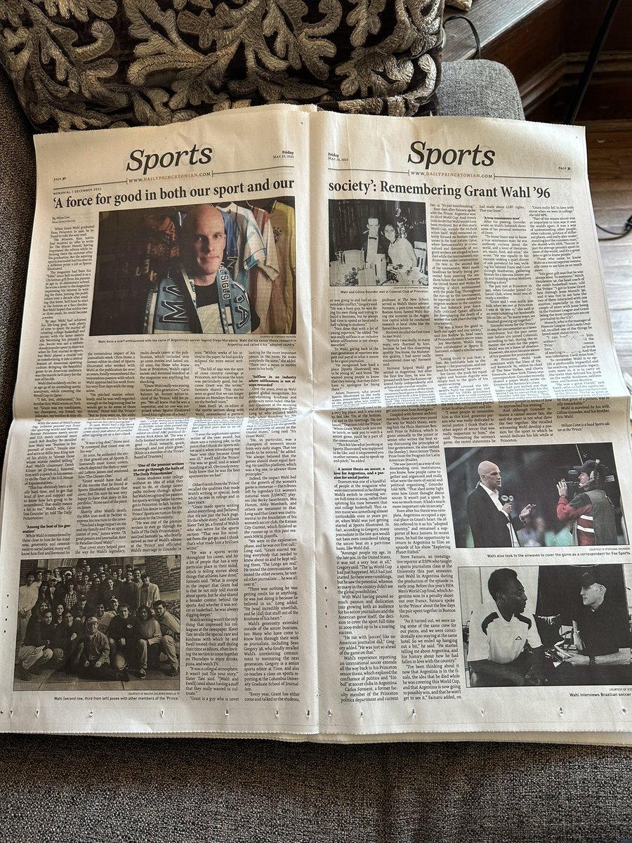 Among many lovely things in the @princetonian Princeton reunions issue, I was really grateful to see a two page spread of @wilson_conn’s powerful and beautiful tribute to @GrantWahl. ❤️