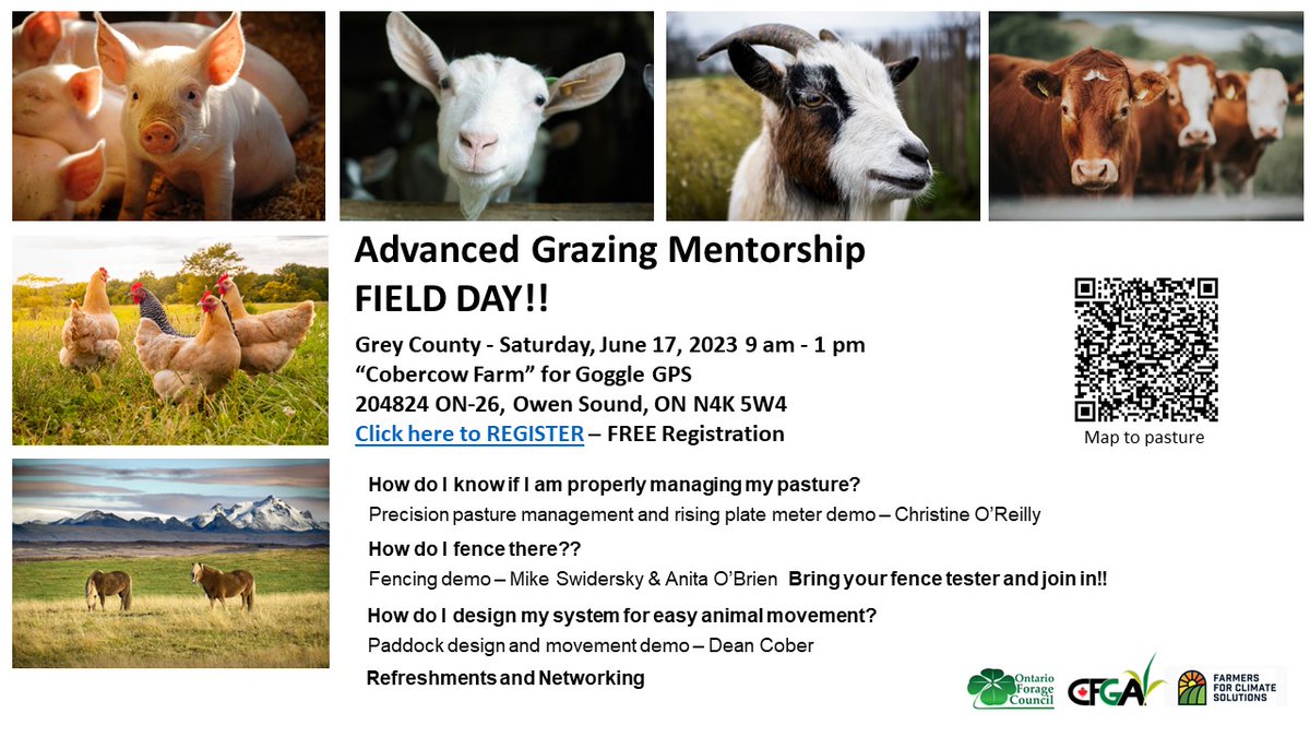 The <a href="/ForageCouncil/">ON Forage Council</a>, with <a href="/CFGA_ACPF/">CFGA_ACPF</a>, is extending Advanced Grazing Mentorship Program with a series of summer pasture walks in 2023. <a href="/cobercow/">Cobercow Hay and Cattle</a> will kick these off on June 17, with a live paddock design workshop and animal movement demo. Learn more here: ow.ly/BsW250OvOzV