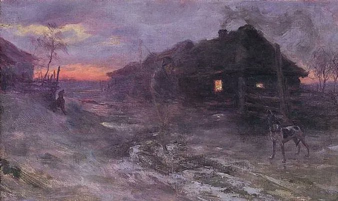 Melancholic &amp; understated, you may even miss the faded spectre of death walking through the sleepy homestead.
' Premonition' 🎨 Henryk Weyssenhoff, 1893. 
#Horror #ArtAppreciation

Side note: We use this in our #documentary about #haunted villages (#Sideworld: #DamnationVillage)