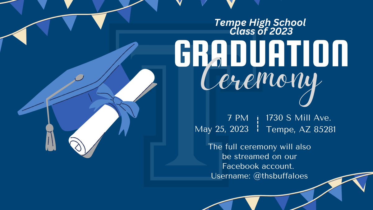 Happy graduation day! Tonight our Class of 2023 seniors will walk across the stage and receive their diplomas. The ceremony begins at 7 PM and it will be livestreamed for those of you who cannot join us in person. facebook.com/thsbuffaloes/